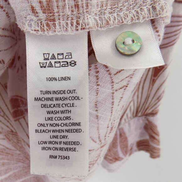 Tahari Linen Shirt Tunic Top Sz XL Roll tab sleeve Floral print White & Brown - Picture 4 of 4